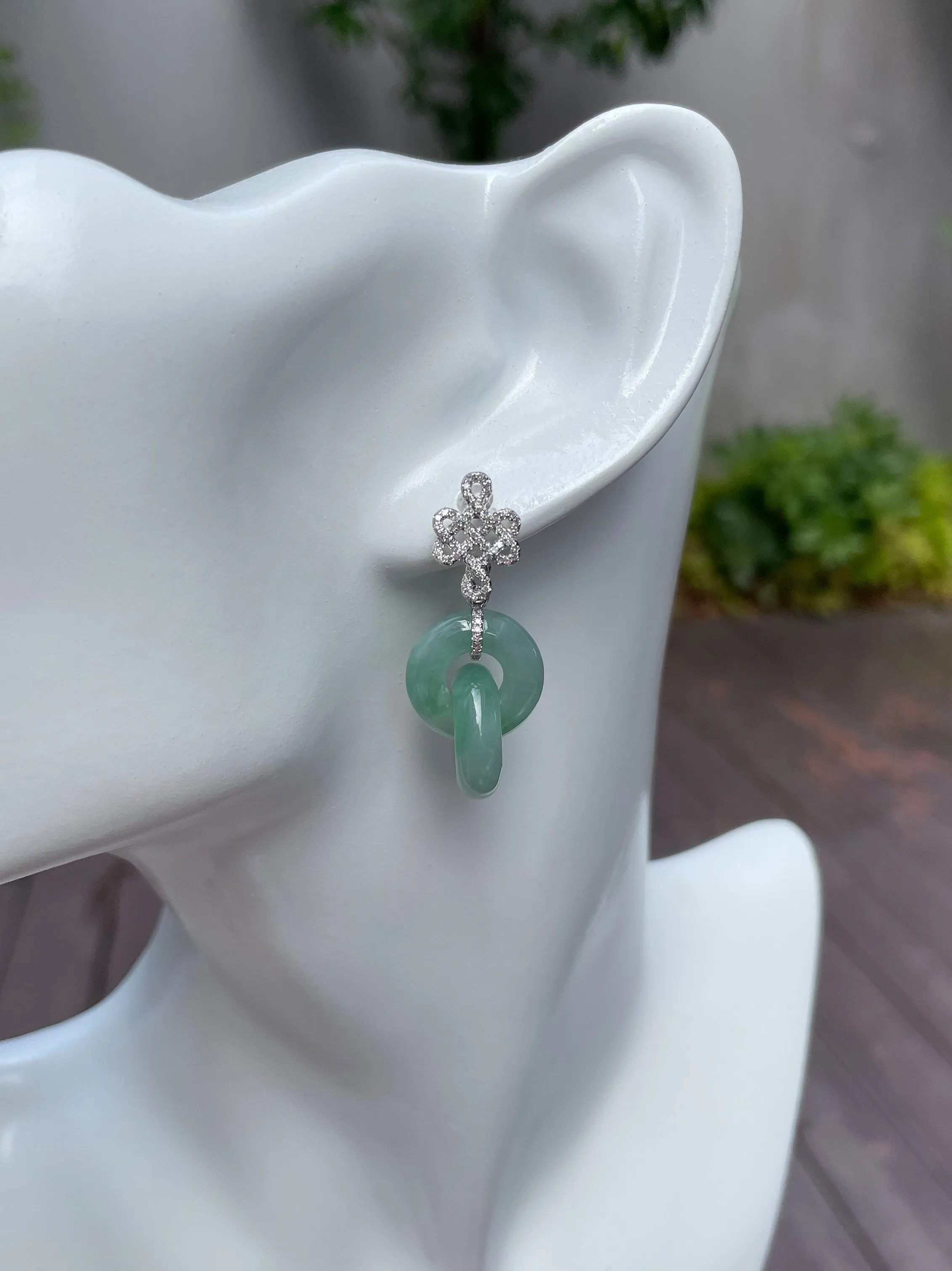 Green Jadeite Earrings - Double Hoop (NJE077)