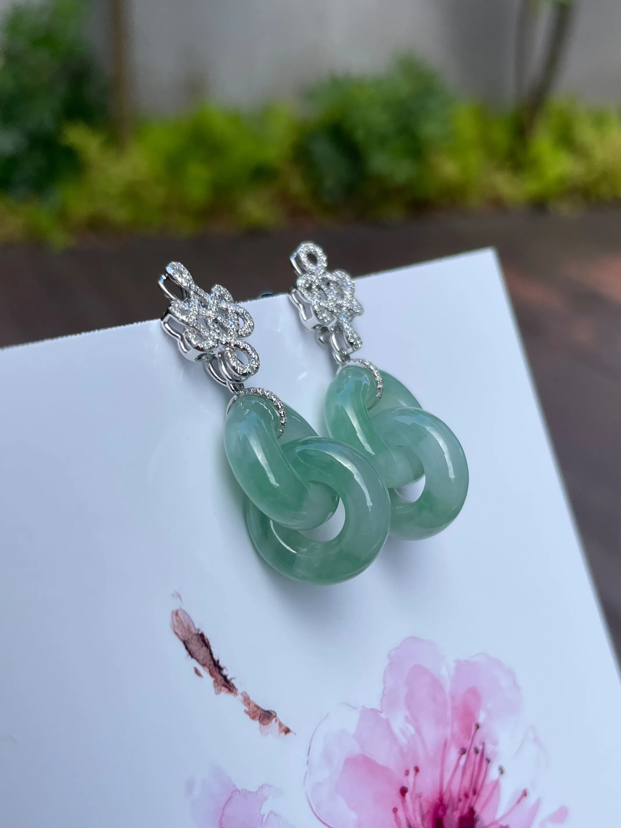 Green Jadeite Earrings - Double Hoop (NJE077)