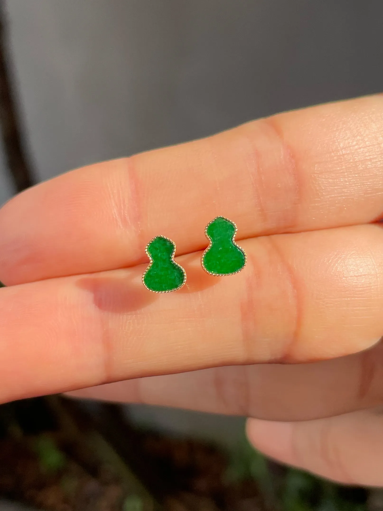 Green Jadeite Earrings - Hu Lu 葫芦 (NJE155)