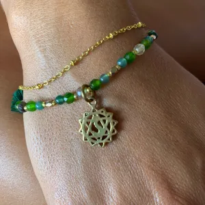 Heart Chakra Symbol Gemstone Yoga Bracelet Brass Chain