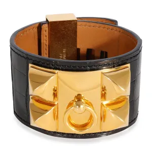 Hermès Collier de Chien Bracelet Black Shiny Alligator Bracelet 2013