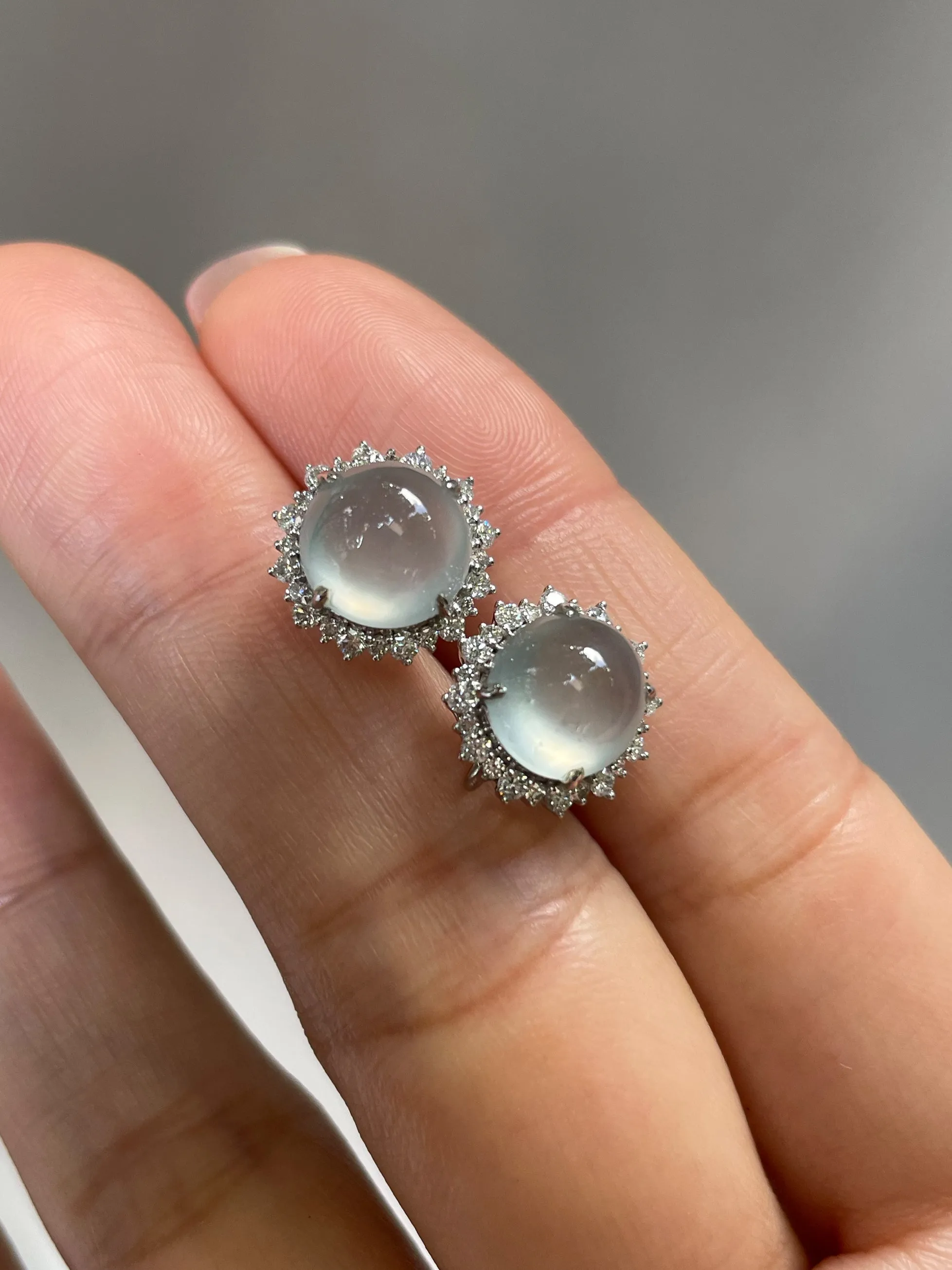 Icy Jade Cabochon With Green Leaf Jade Earrings (NJE031)