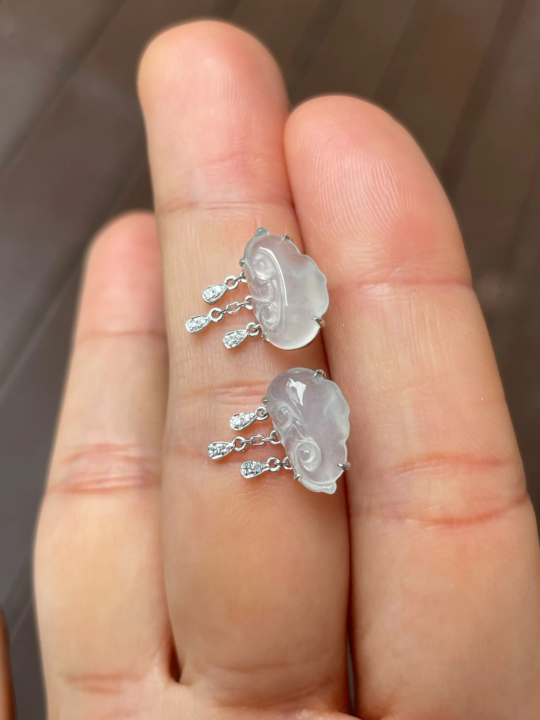 Icy White Jadeite Earrings - Ruyi (NJE232)