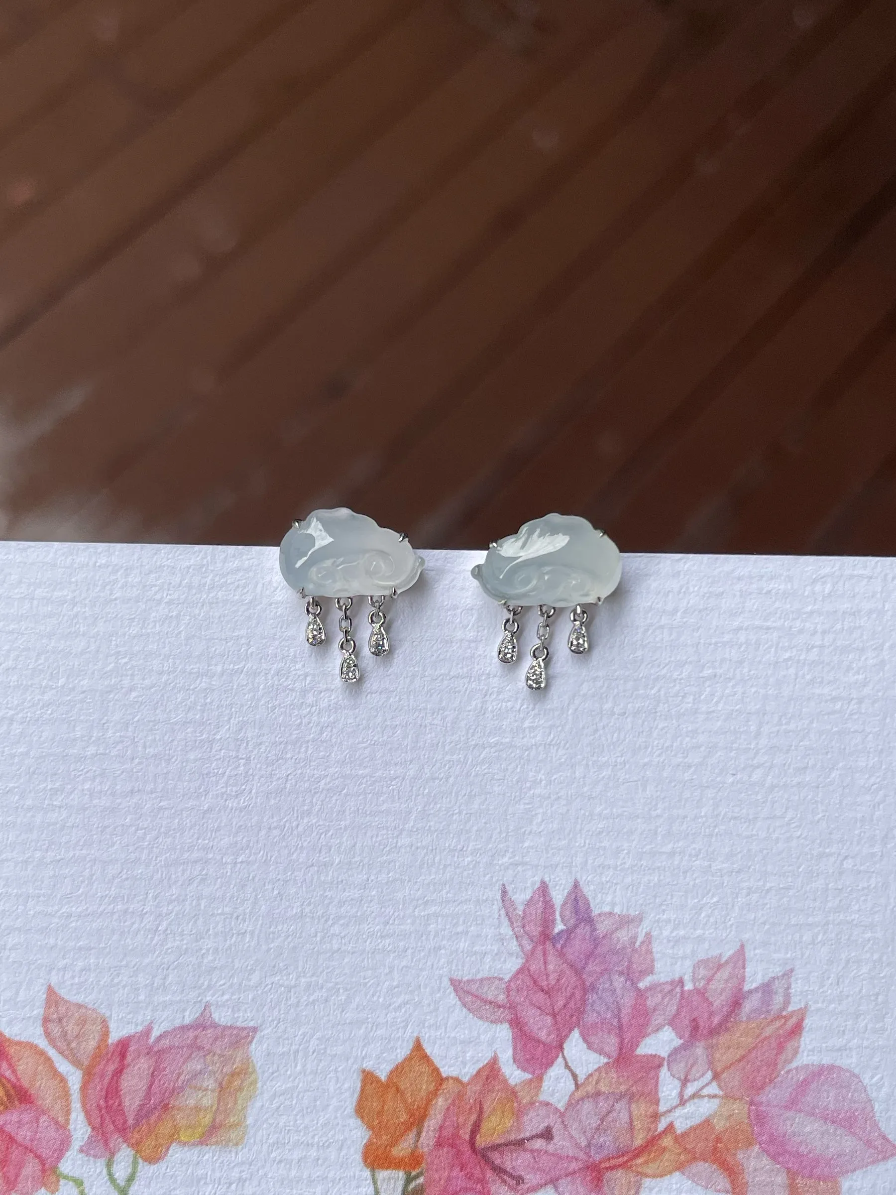 Icy White Jadeite Earrings - Ruyi (NJE232)