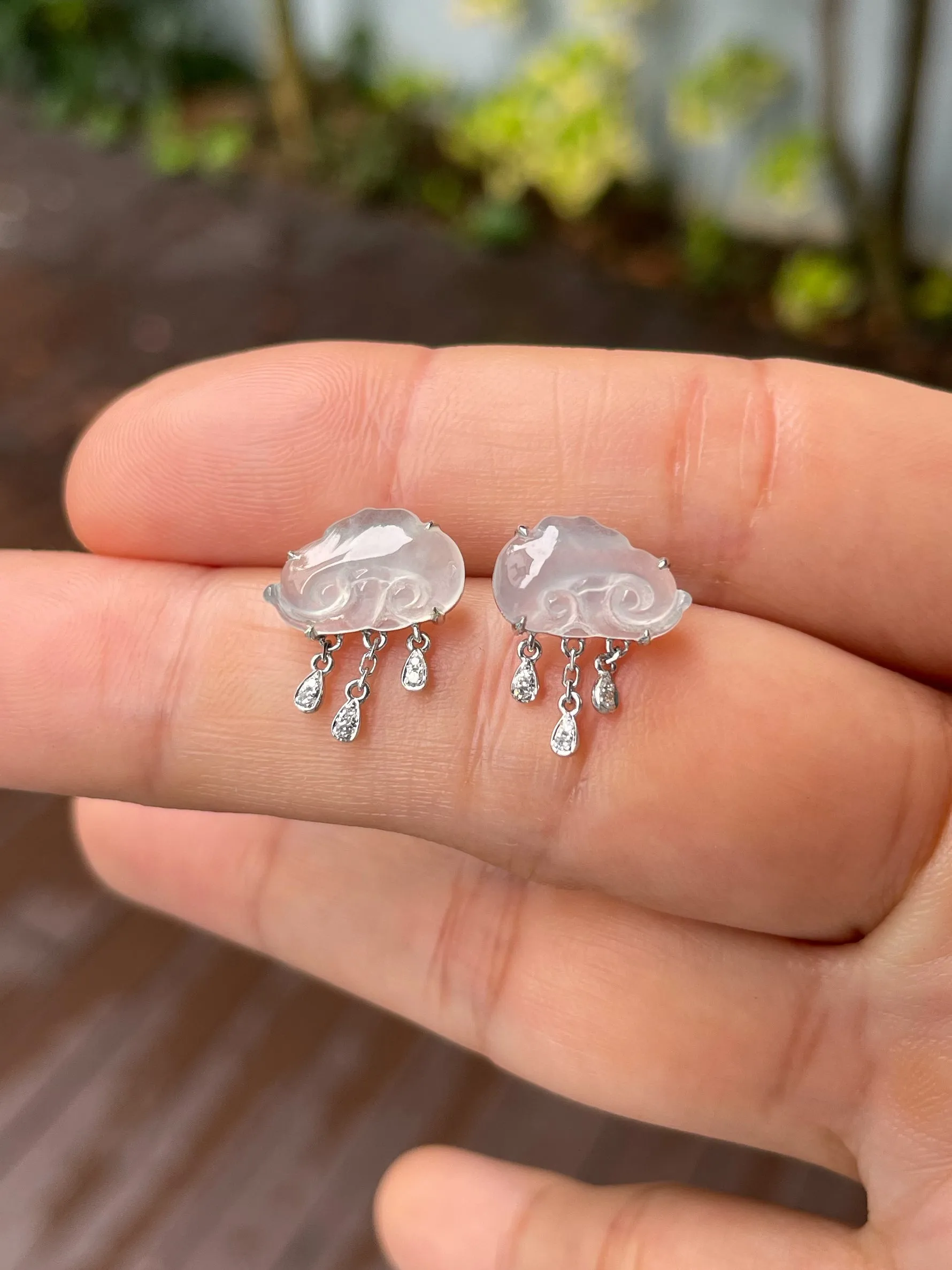 Icy White Jadeite Earrings - Ruyi (NJE232)