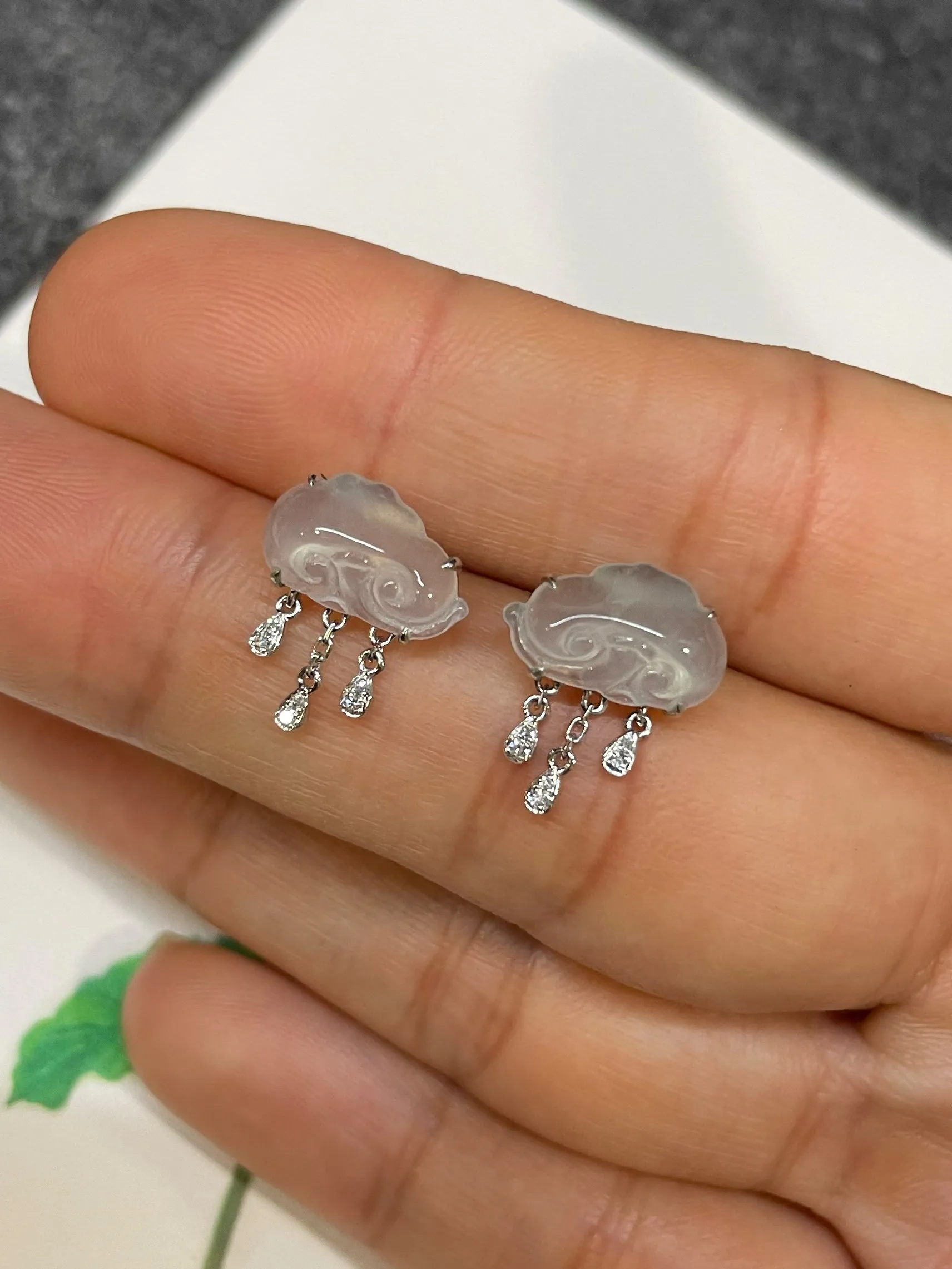 Icy White Jadeite Earrings - Ruyi (NJE232)