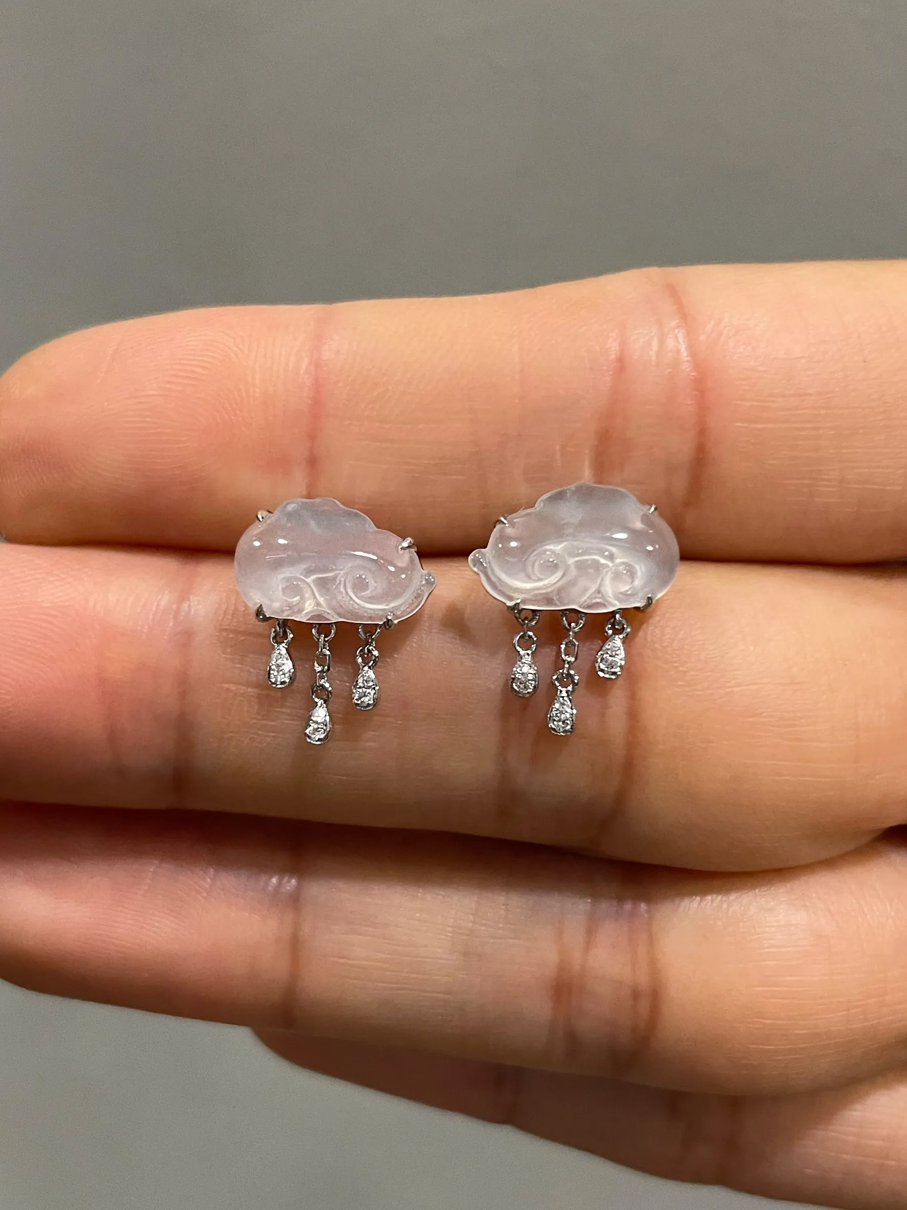 Icy White Jadeite Earrings - Ruyi (NJE232)
