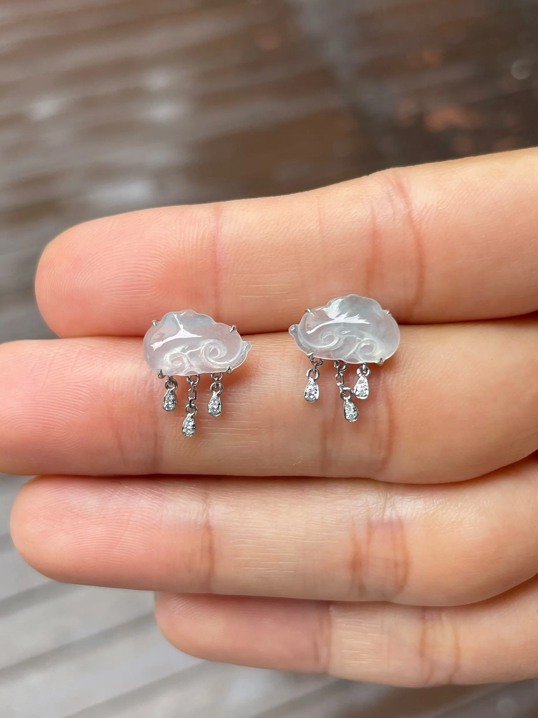 Icy White Jadeite Earrings - Ruyi (NJE232)