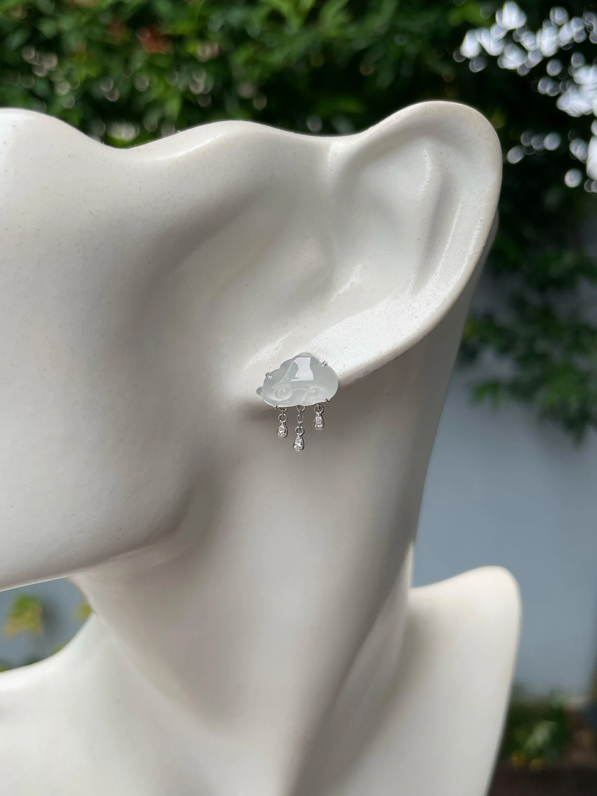 Icy White Jadeite Earrings - Ruyi (NJE232)