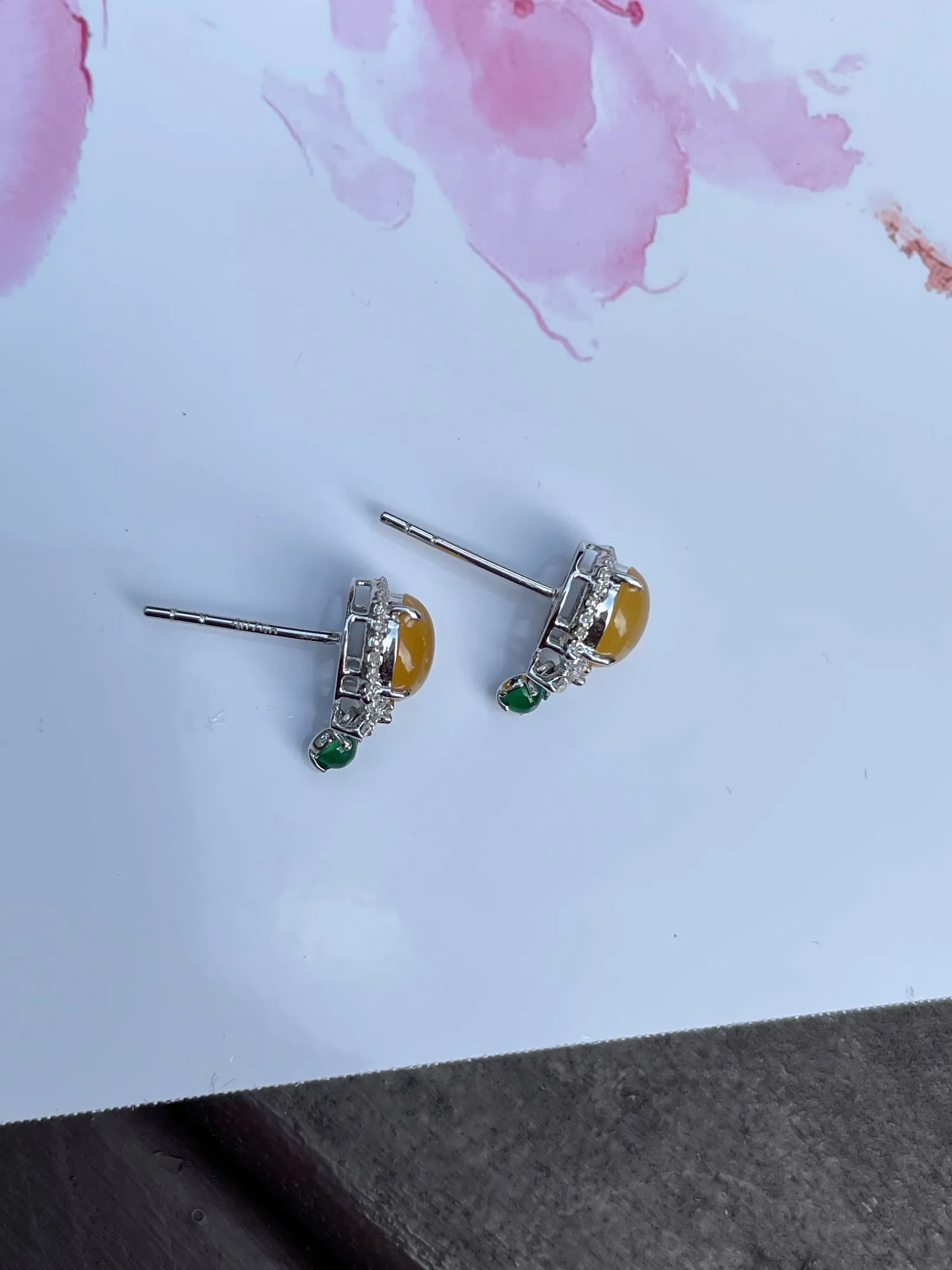 Icy Yellow Jade Cabochon Earrings (NJE030)