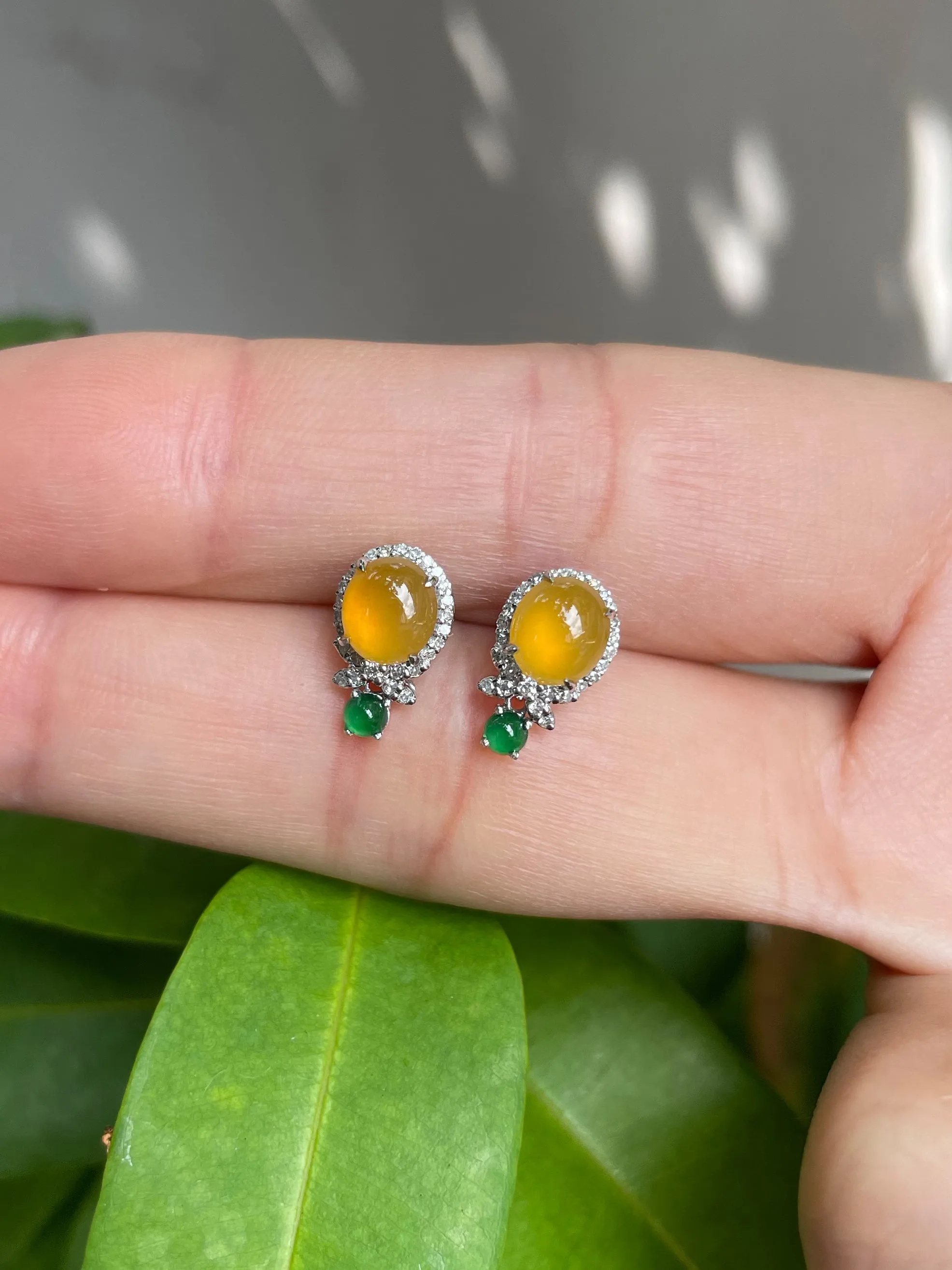 Icy Yellow Jade Cabochon Earrings (NJE030)