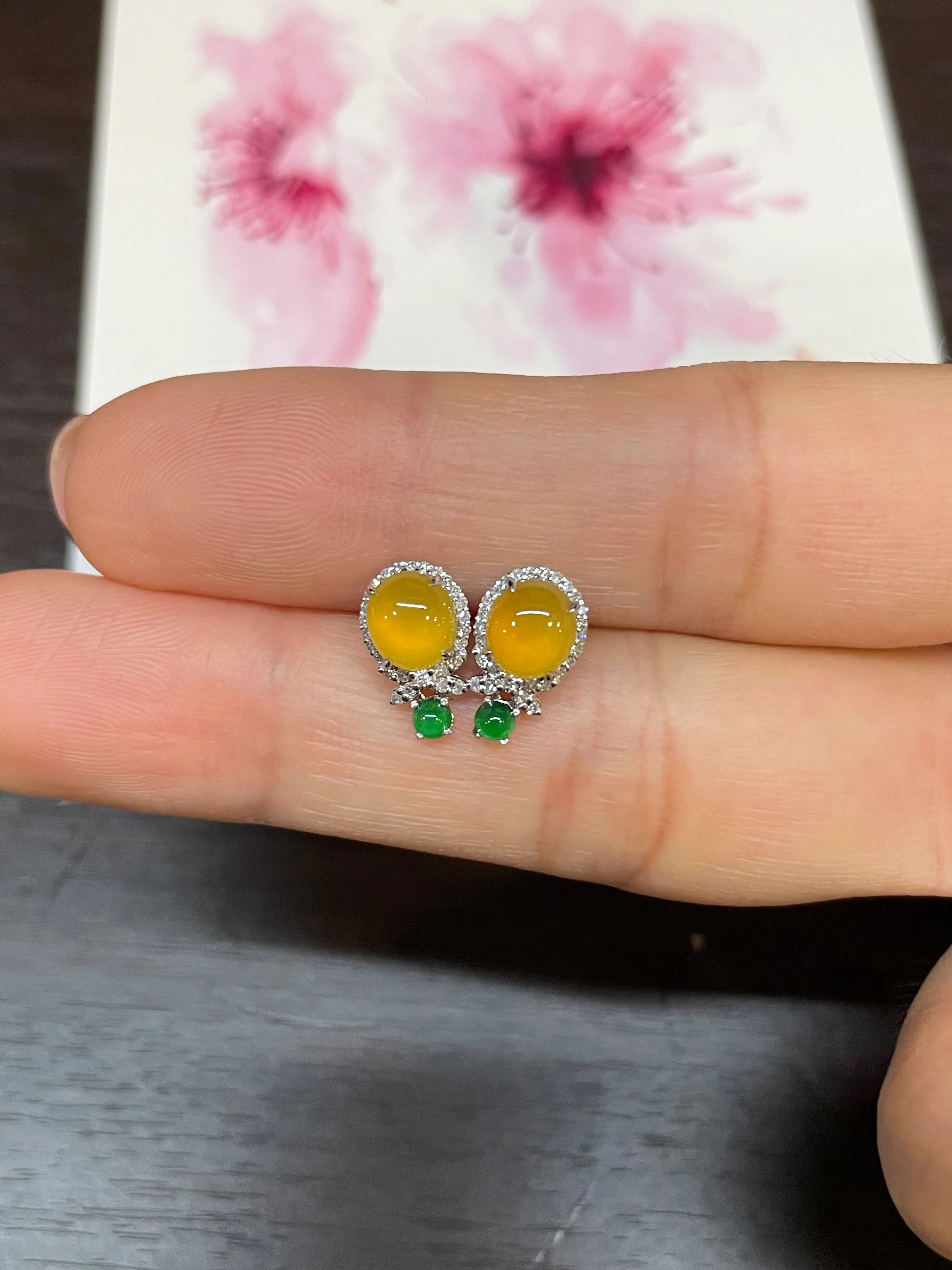 Icy Yellow Jade Cabochon Earrings (NJE030)