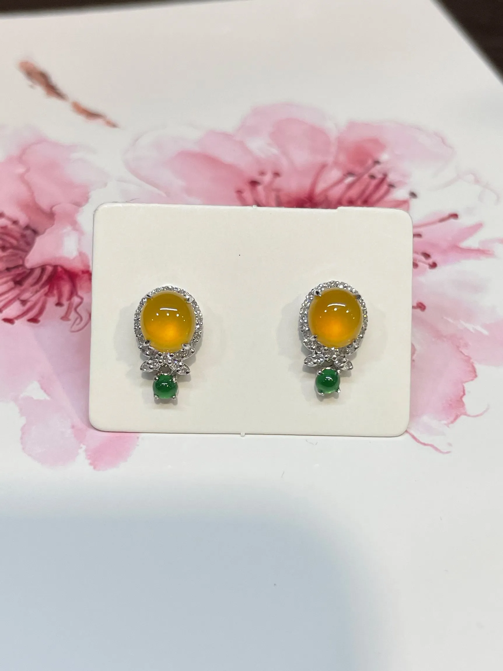 Icy Yellow Jade Cabochon Earrings (NJE030)