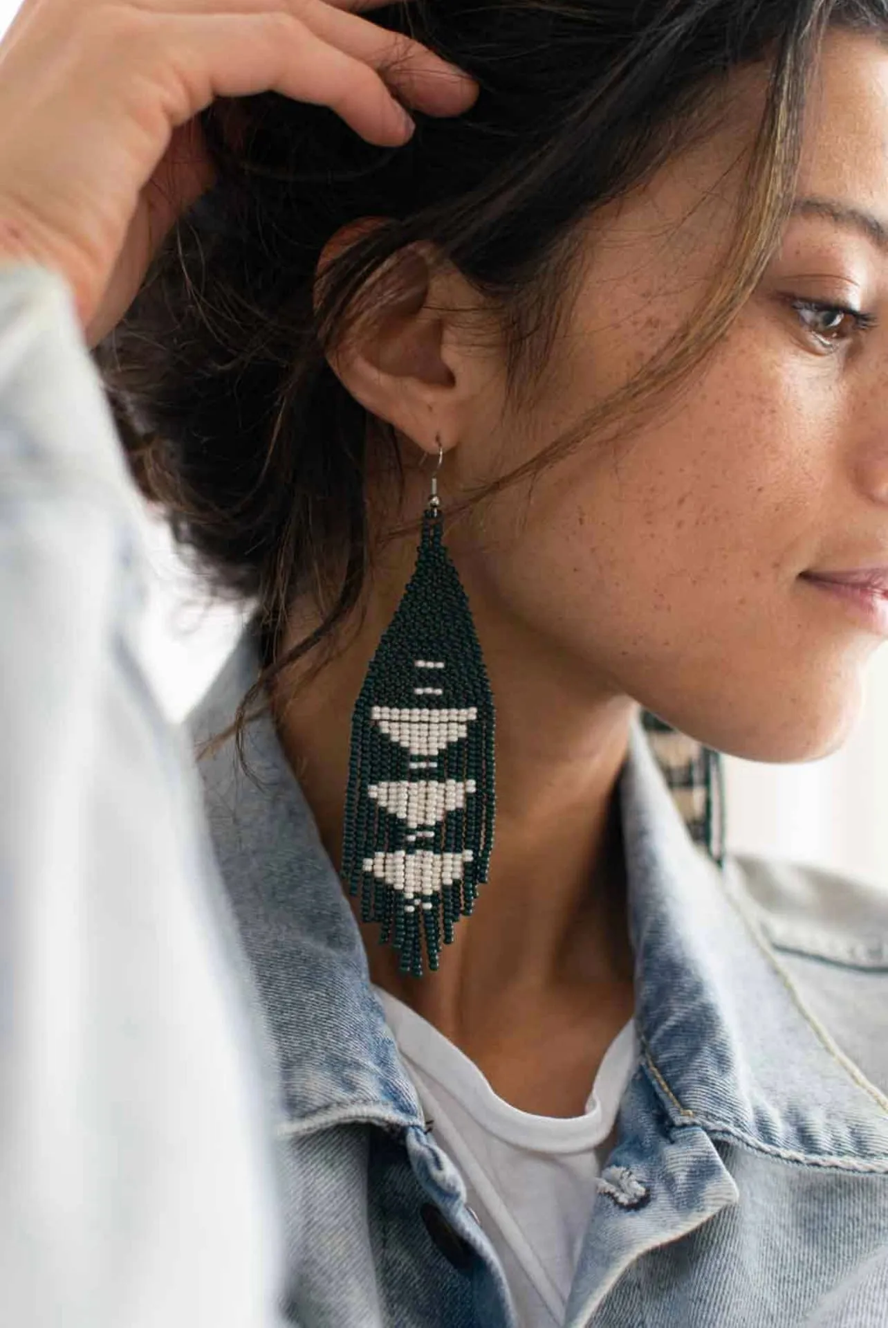 Jade Beaded Fringe Earrings