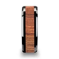 Koa Wood Inlaid Black Ceramic Ring
