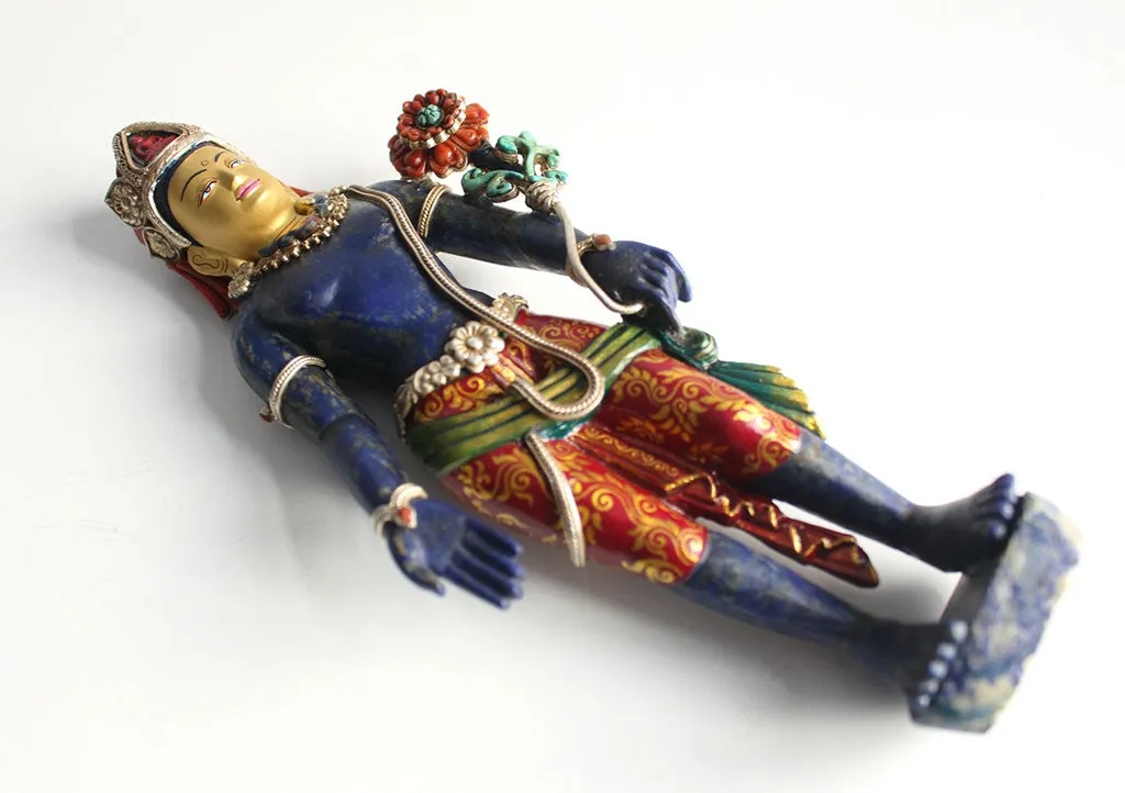 Lapis Padmapani Lokeswara Turquoise and Coral Inlaid Masterpiece Statue
