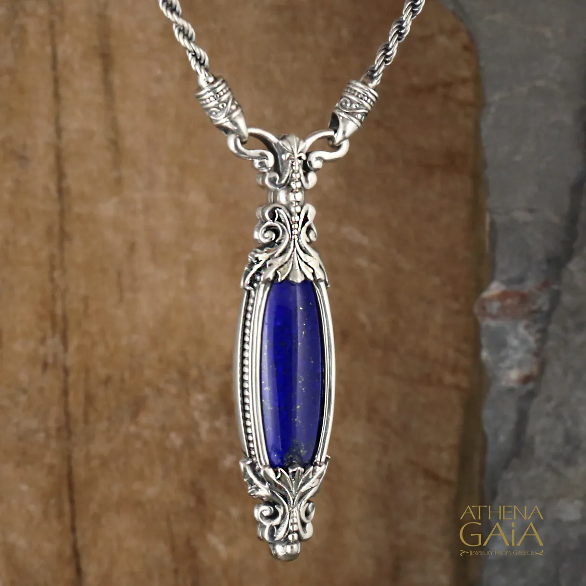 Long Lapis Pendant with Necklace