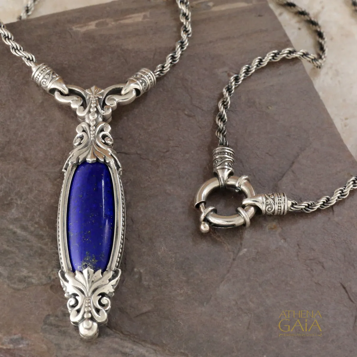 Long Lapis Pendant with Necklace