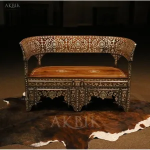 Majestic Floral Arabesque Mother of Pearl Inlaid Settee