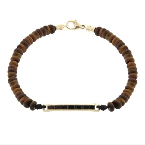 Medium Black Diamond ID Bar On Tiger's Eye Beaded Bracelet