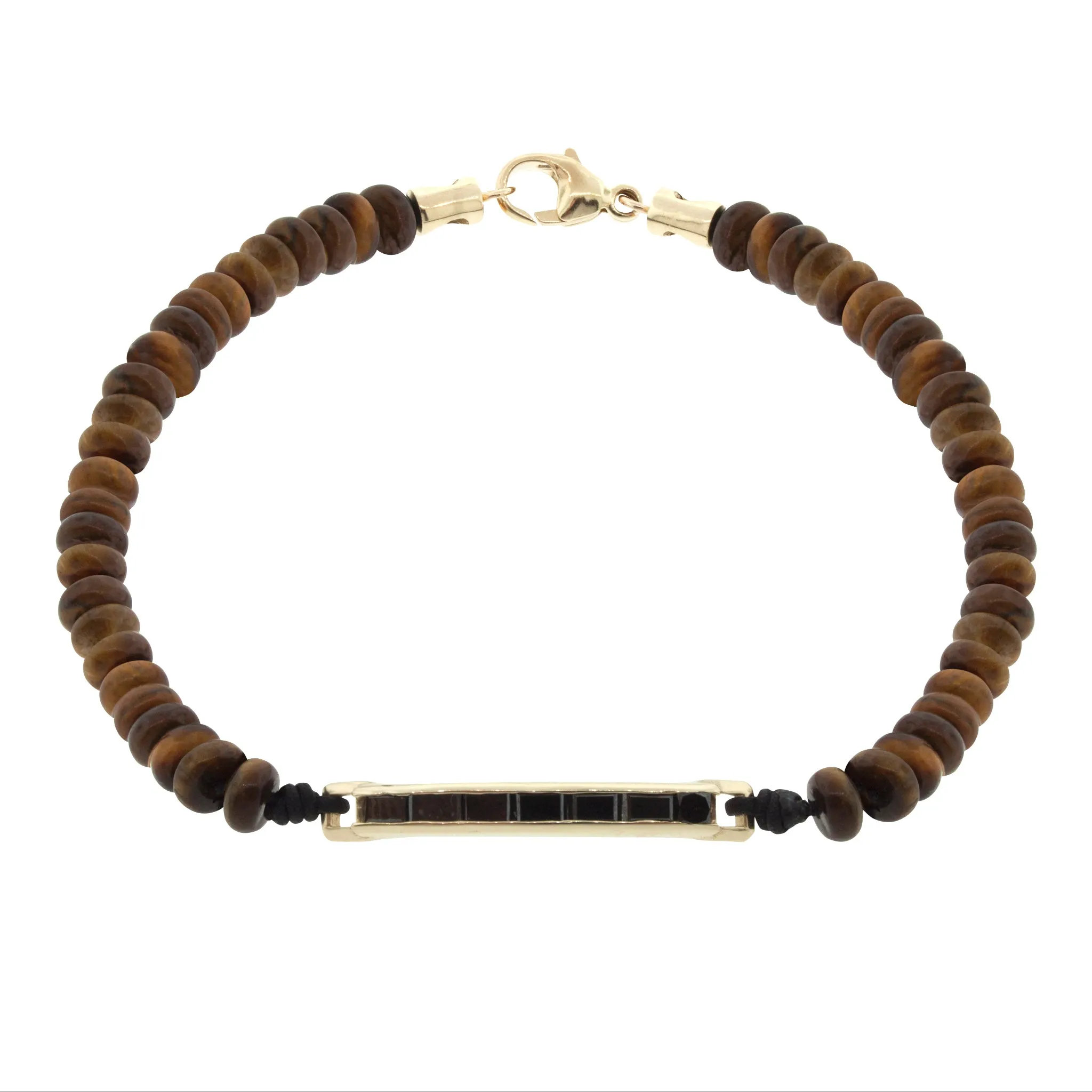 Medium Black Diamond ID Bar On Tiger's Eye Beaded Bracelet