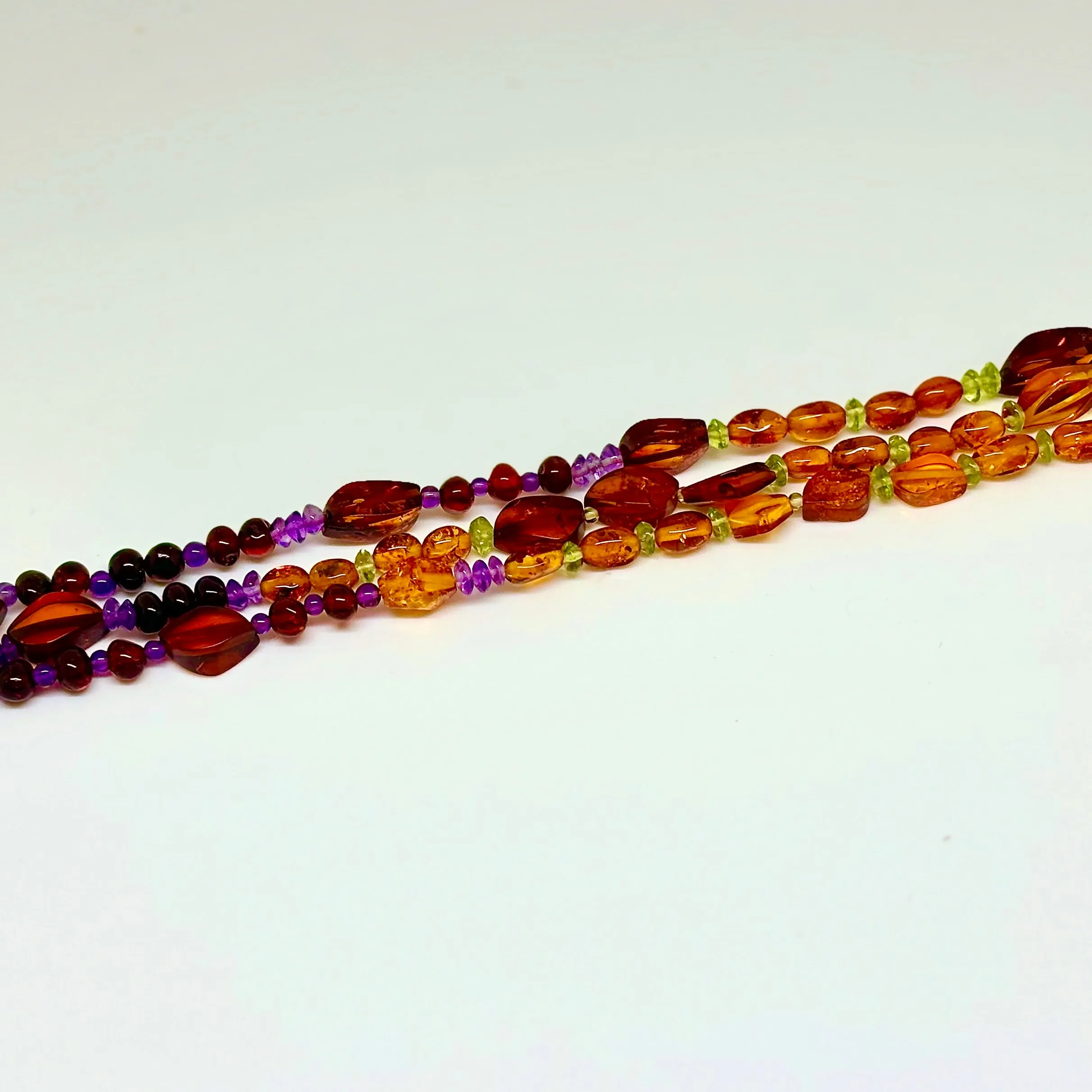 Multi Color Baltic Amber Peridot and Amethyst Beaded Bracelet