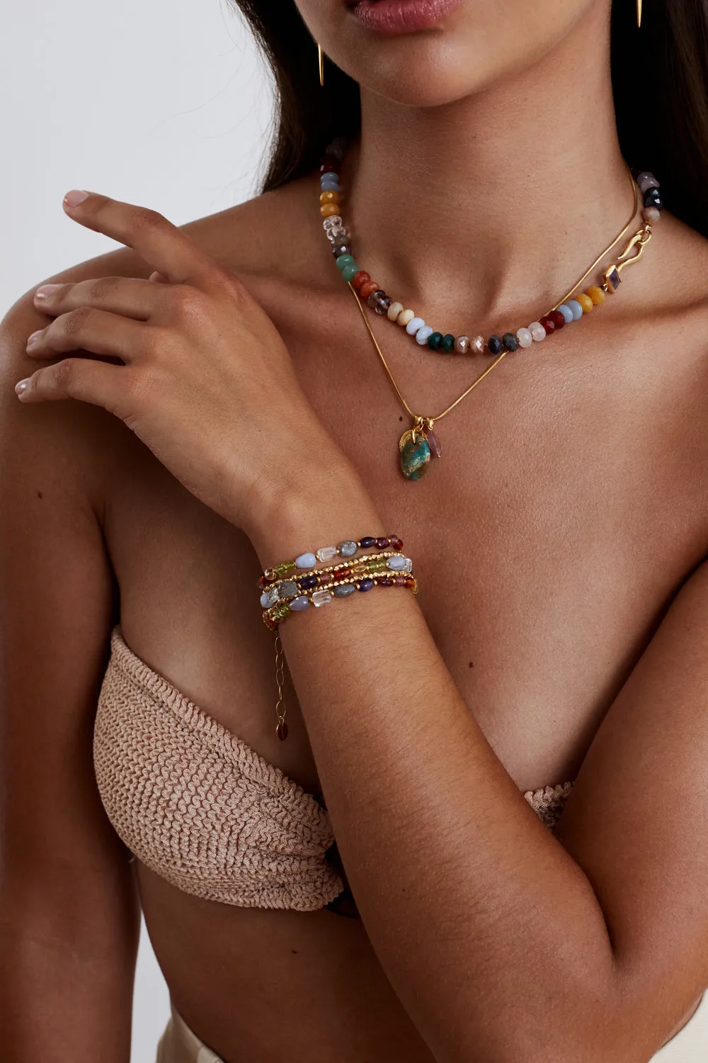 Multi Stone Mix Gold Wrap Bracelet