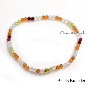 Multistone Bracelet, Stretchable bracelet, Aquamarine Stretch Bracelet, Multicolor Bracelet, Clear Quartz, Citrine, Peridot, Garnet Bracelet