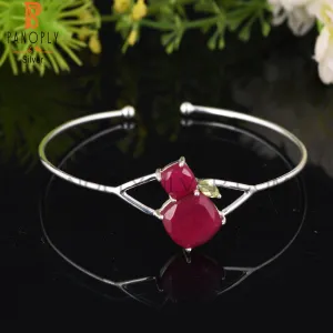 Peridot & Red Ruby 925 Sterling Silver Bracelet