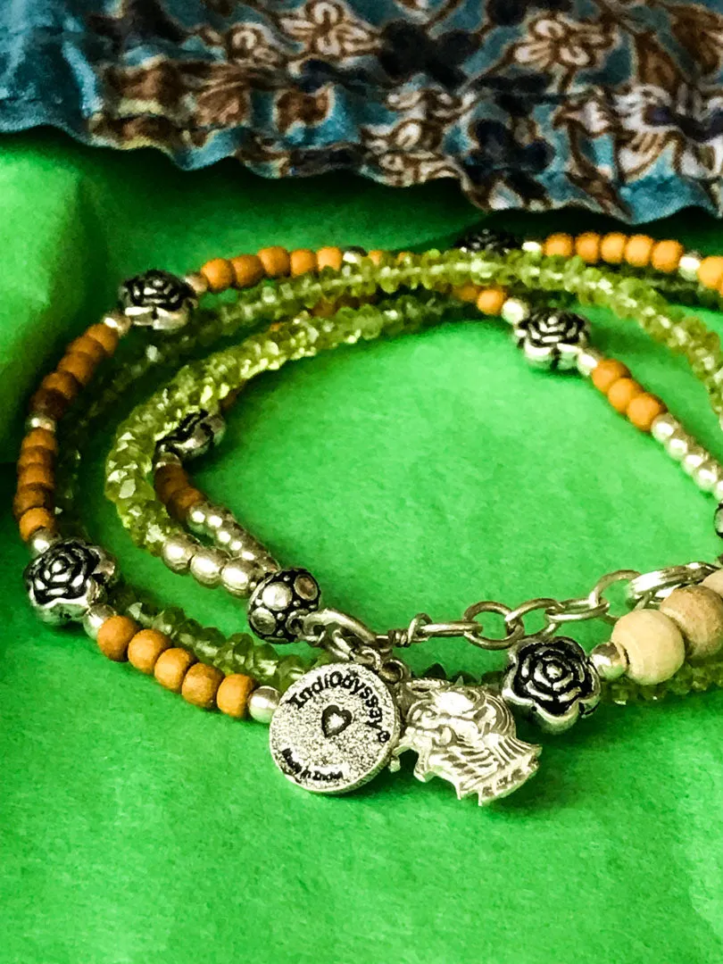 Peridot, Sandalwood & Tulasi RadhaKrishna Wrap Bracelet