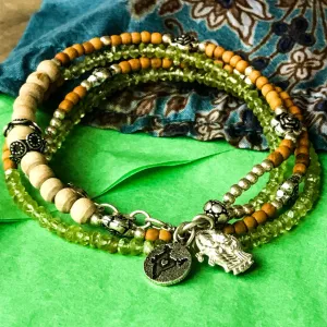 Peridot, Sandalwood & Tulasi RadhaKrishna Wrap Bracelet