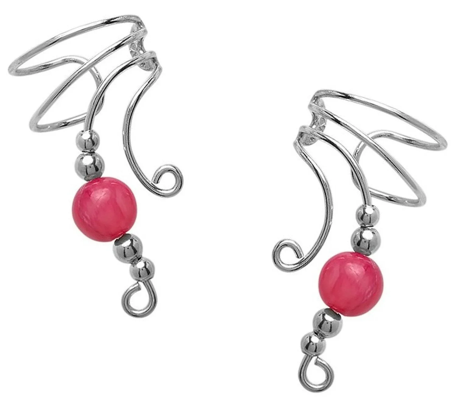 Pink Jade & Beads Long Ear Cuff