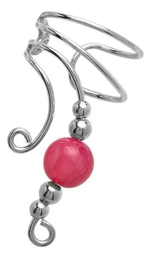 Pink Jade & Beads Long Ear Cuff