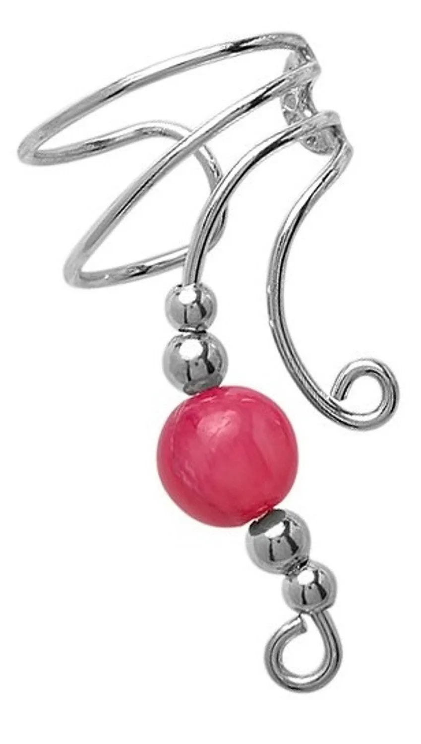 Pink Jade & Beads Long Ear Cuff