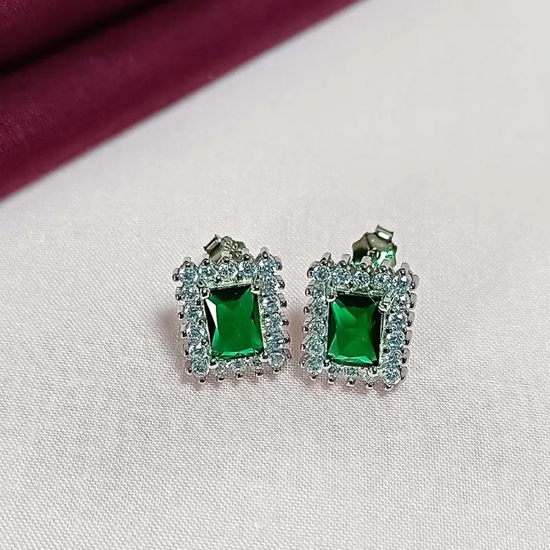 Rectangular Emerald Princess Earrings