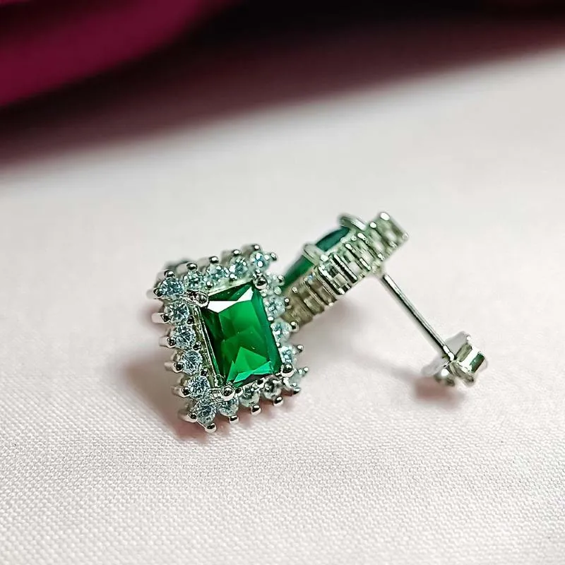 Rectangular Emerald Princess Earrings