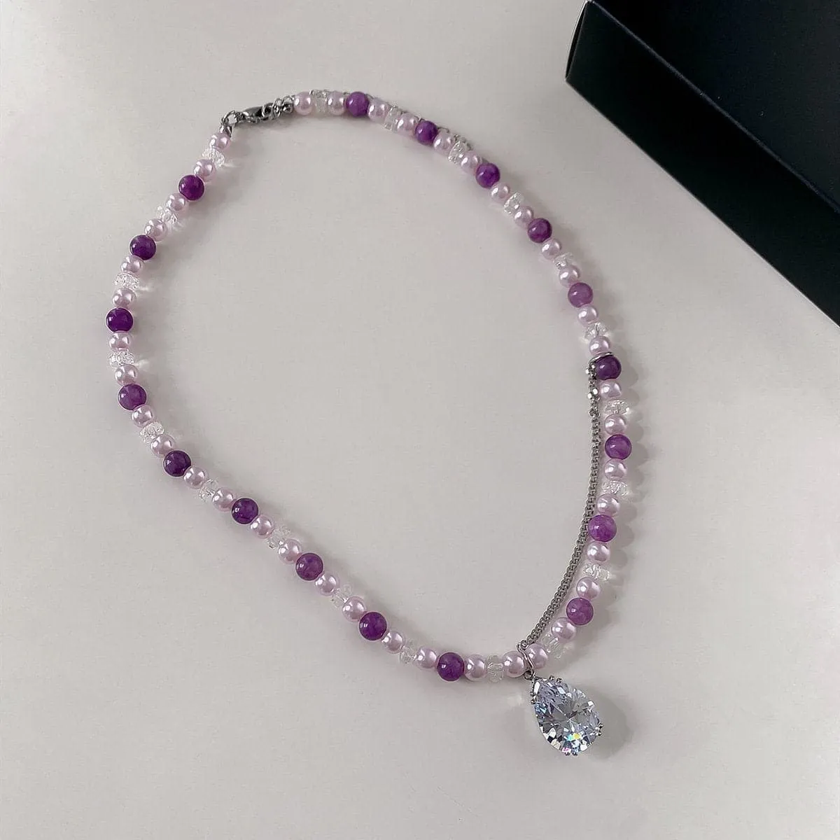 Rhinestone pendant beaded choker necklace