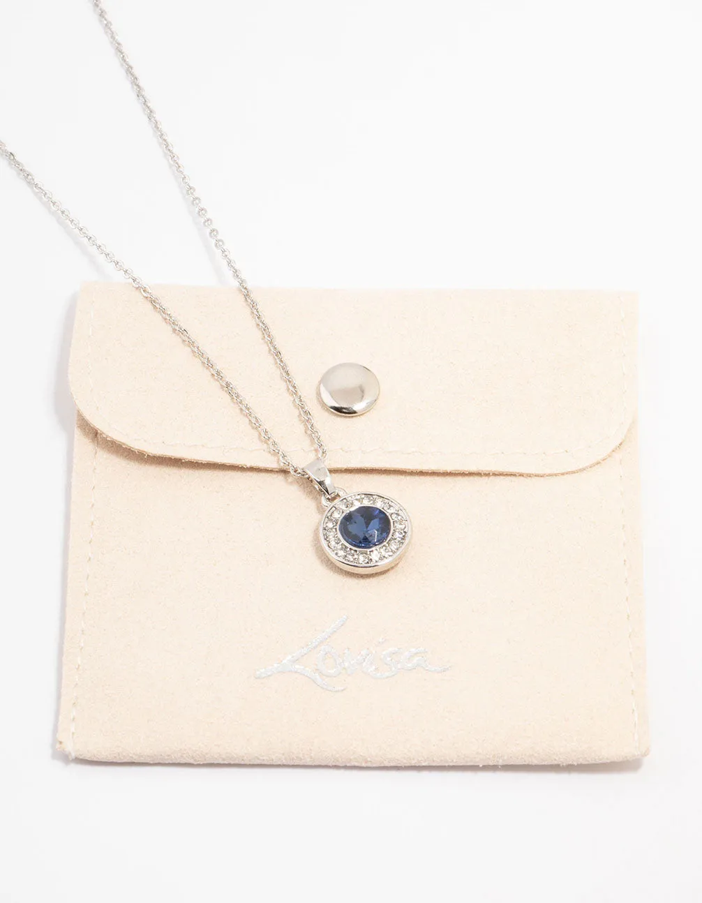 Rhodium Diamante Sapphire Halo Necklace