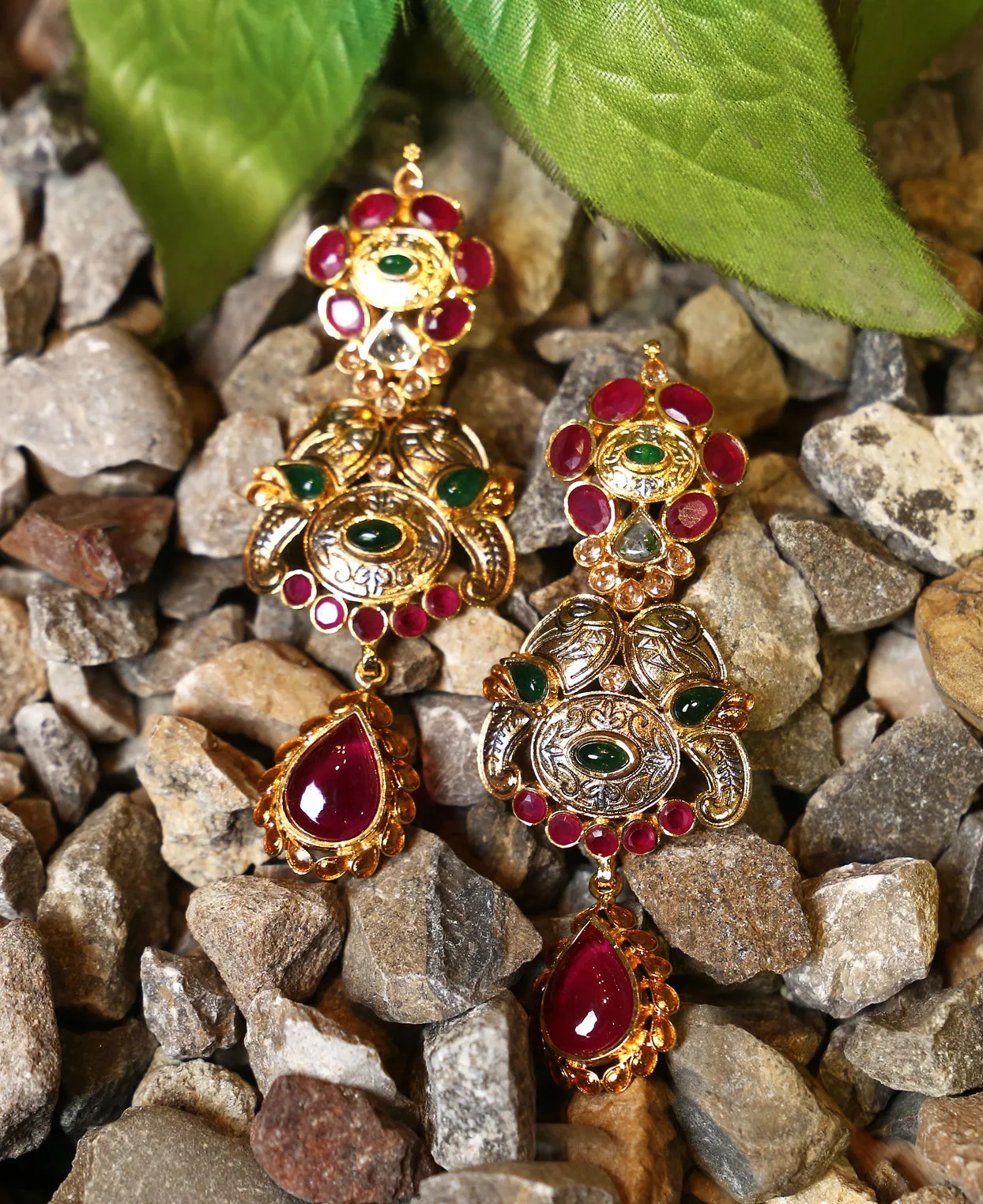 Ruby Jade Texture Antq Earrings