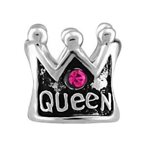 Silver Pink Crystal "Queen" Crown Bead