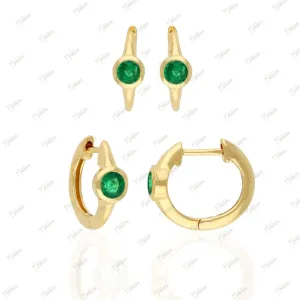 Solid Gold Emerald Huggie Earrings 12mm