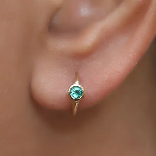 Solid Gold Emerald Huggie Earrings 12mm