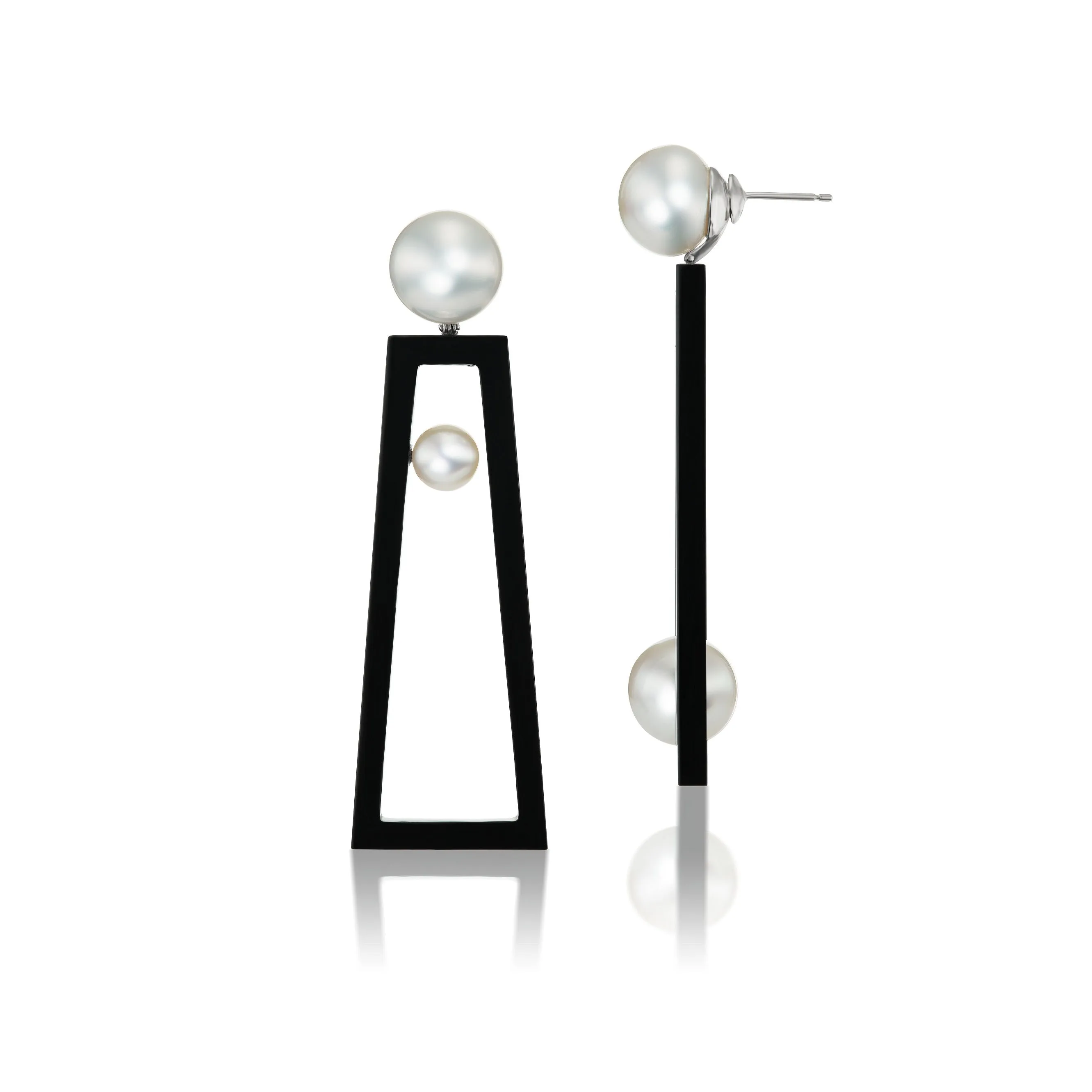 South Sea Pearl, Akoya Pearl and Black Jade "Frame" Earrings