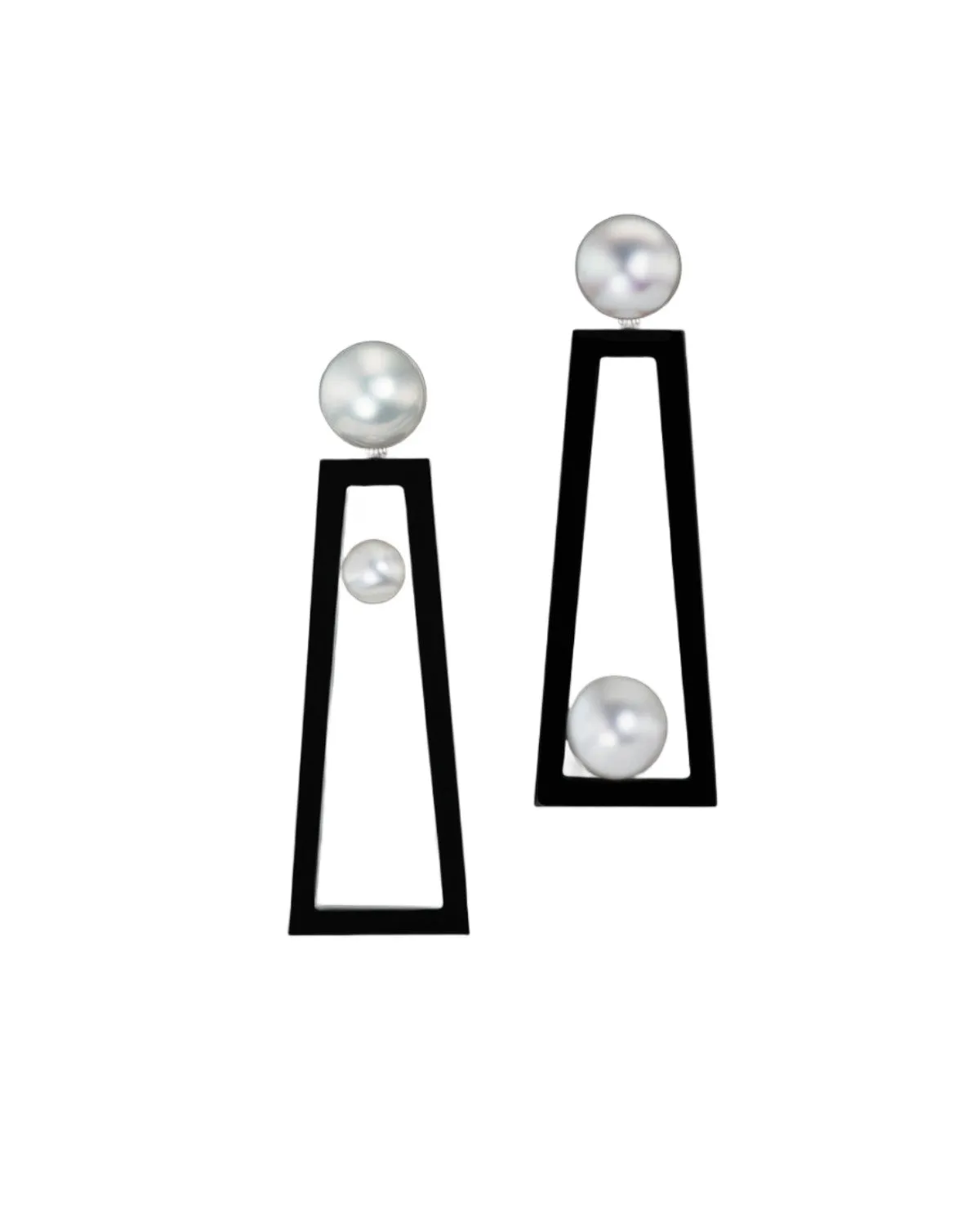 South Sea Pearl, Akoya Pearl and Black Jade "Frame" Earrings