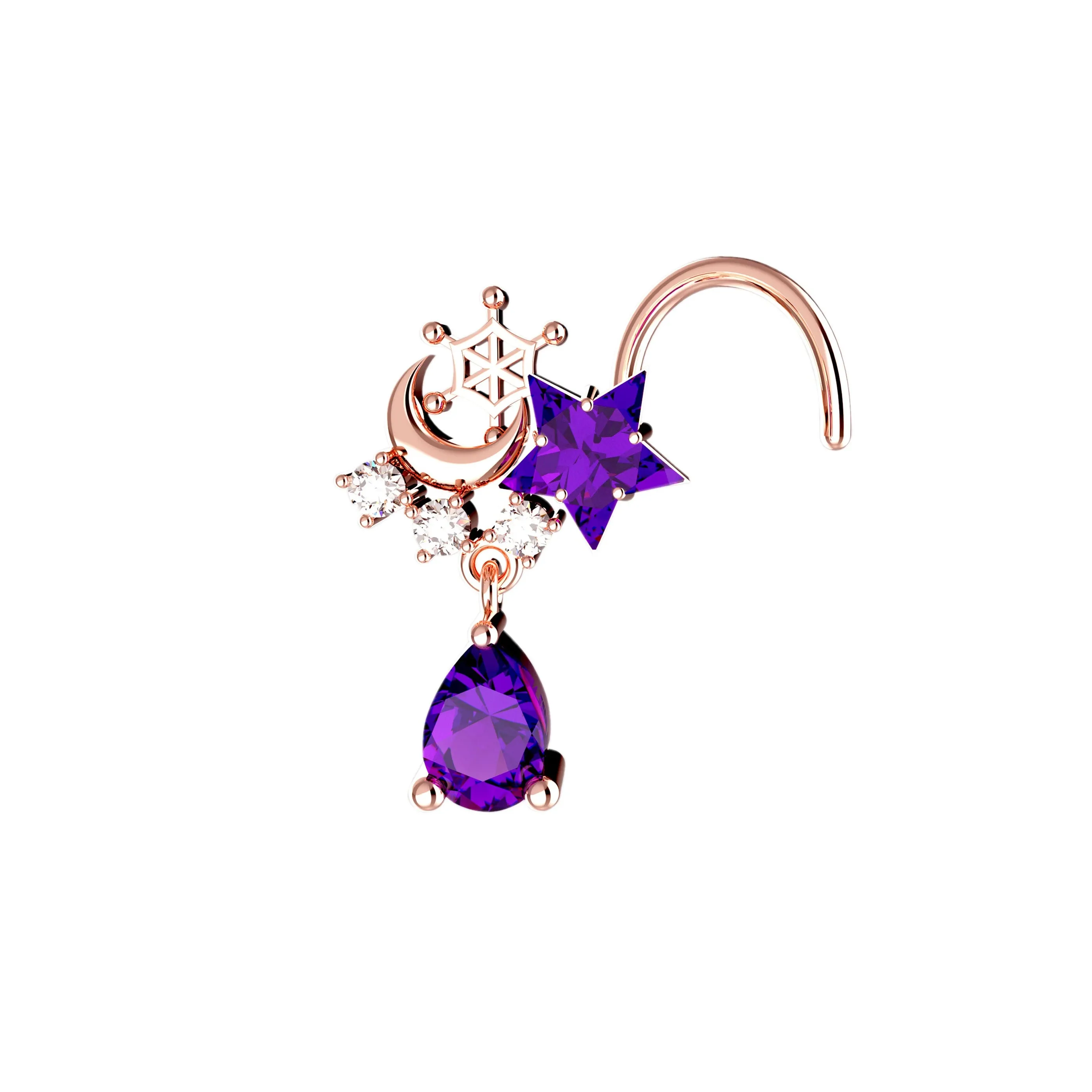 Star Dangle Amethyst Nose Stud – Dainty Purple Gem Nose Ring