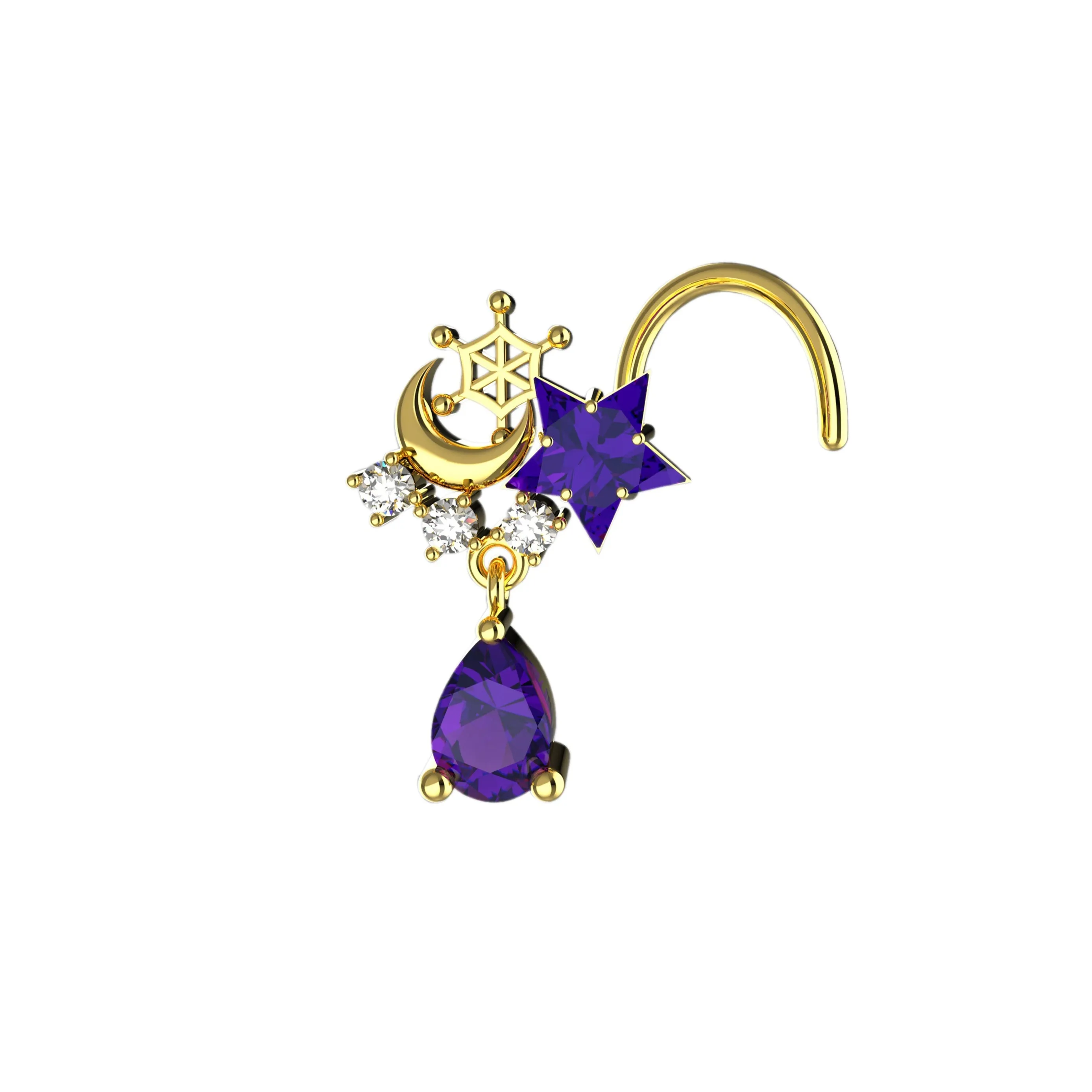 Star Dangle Amethyst Nose Stud – Dainty Purple Gem Nose Ring