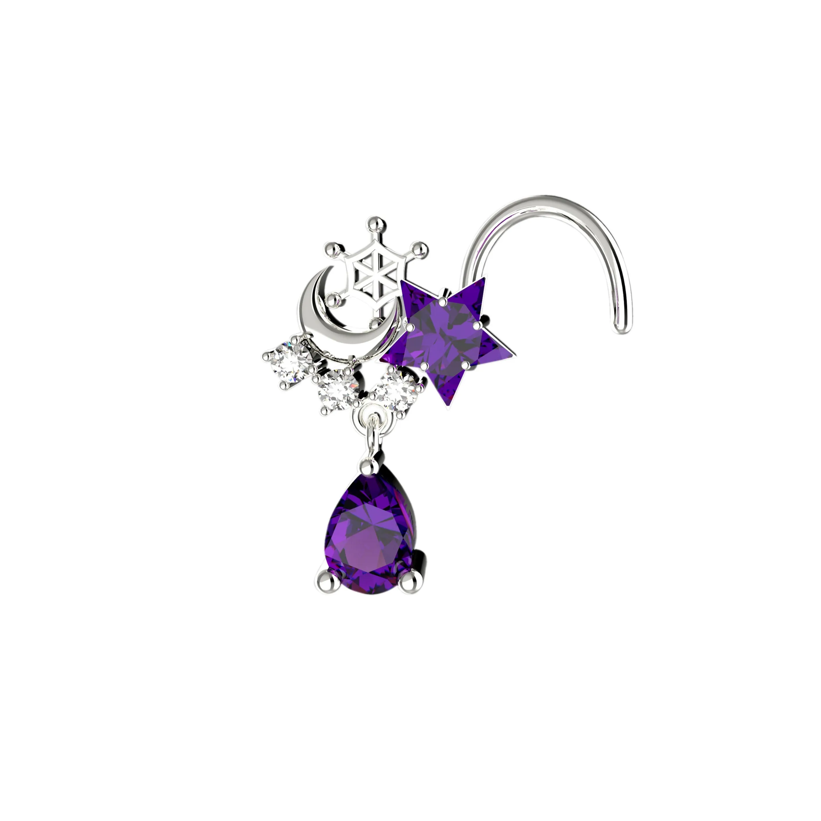 Star Dangle Amethyst Nose Stud – Dainty Purple Gem Nose Ring