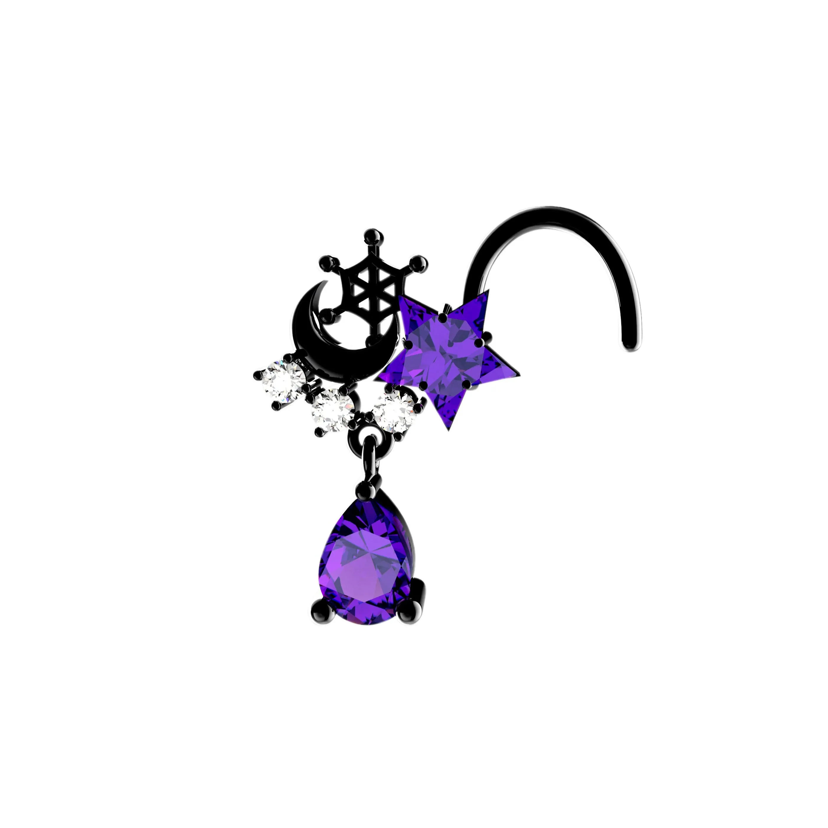 Star Dangle Amethyst Nose Stud – Dainty Purple Gem Nose Ring