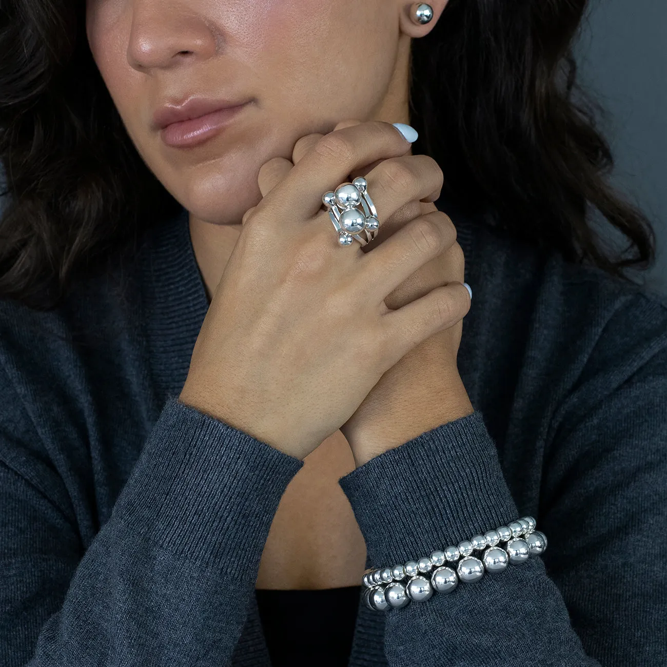 Sterling Silver Beaded Stretch Bracelet
