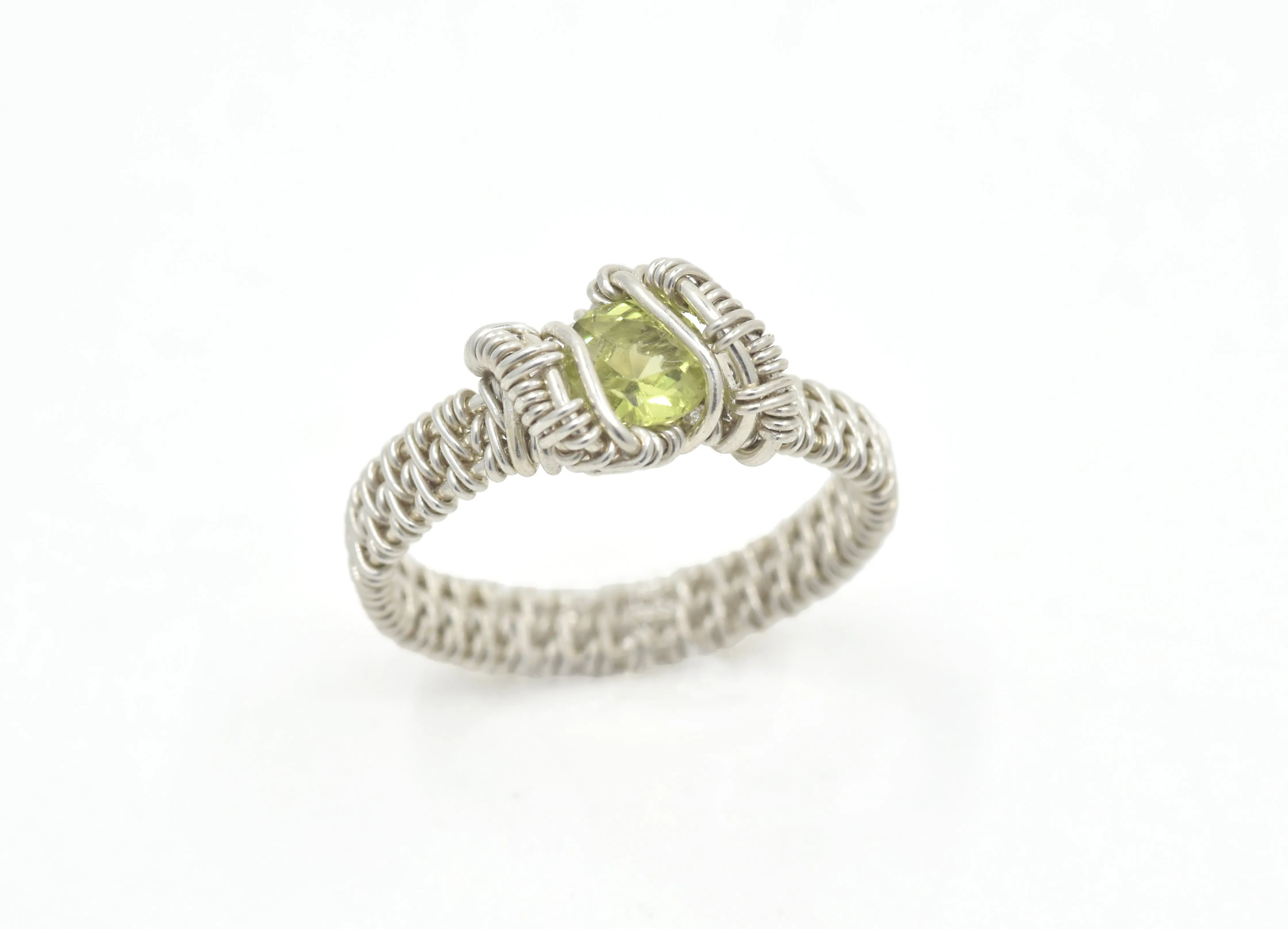 Sterling Silver Wire Wrapped Peridot Ring, 1/3
